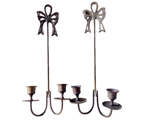 Vintage Brass Candle Holders Pair of Wall Hanging Etsy