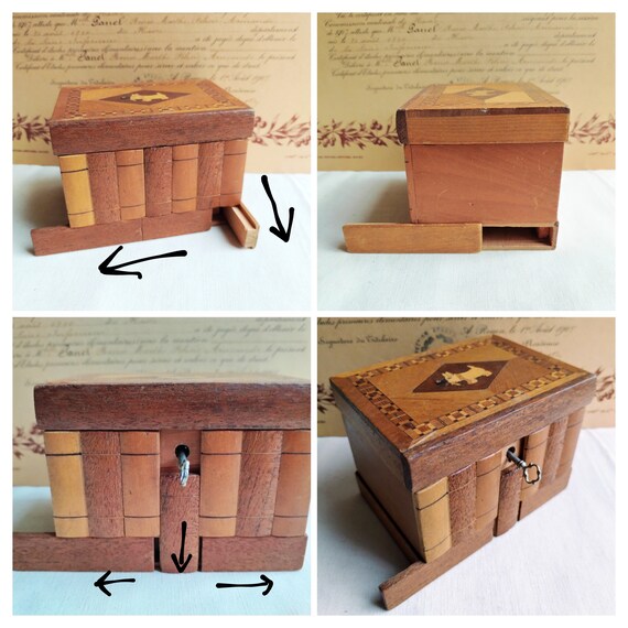Antique mystery jewelry box with secret compartme… - image 7