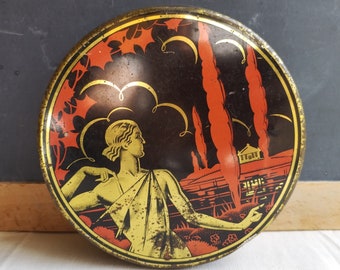 Art Deco tin box, antique woman chocolate gift box, France 1930s