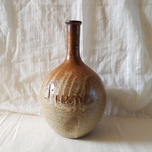 Stoneware bottle for plum liquor, French vintage country chic kitchen decor