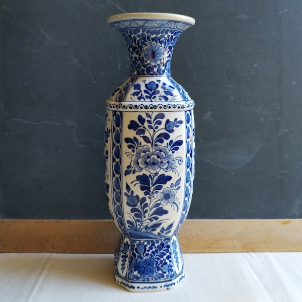 RARE Royal Delft blue vase, antique De Porceleyne Fles, floral decor signed P J Gerbrands, 1880s