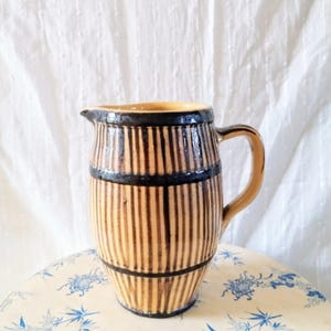 French antique pitcher, rustic barrel shape wine jug, early XX th century