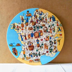 Französisches Vintage Käsebrett mit Karte von Frankreich und Weinen, 1970er Jahre