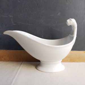 French vintage gravy boat with lion head decor, white classic tableware