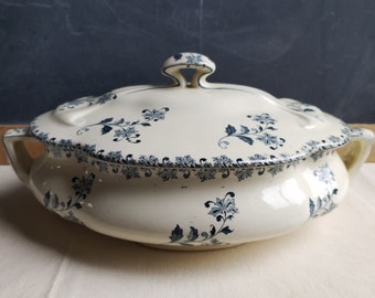 Antique French ironstone vegetable tureen, SALINS Chantilly, 19 th century tableware, made in France