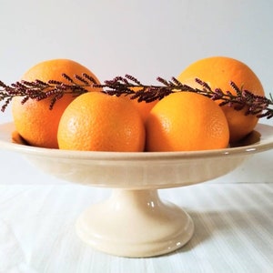 Vintage French compote dish, Salins footed cake stand, natural off white table centerpiece
