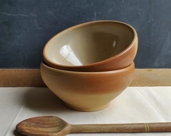 Two stoneware mixing bowls, vintage rustic French petites jattes