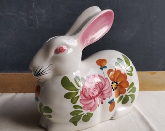 Vintage rabbit figurine, Portuguese ceramic bunny money box