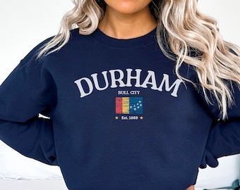 Durham Flag Sweatshirt Bull City Crewneck Loung and Sleep Vintage Style Sweater North Carolina Pullover Gift