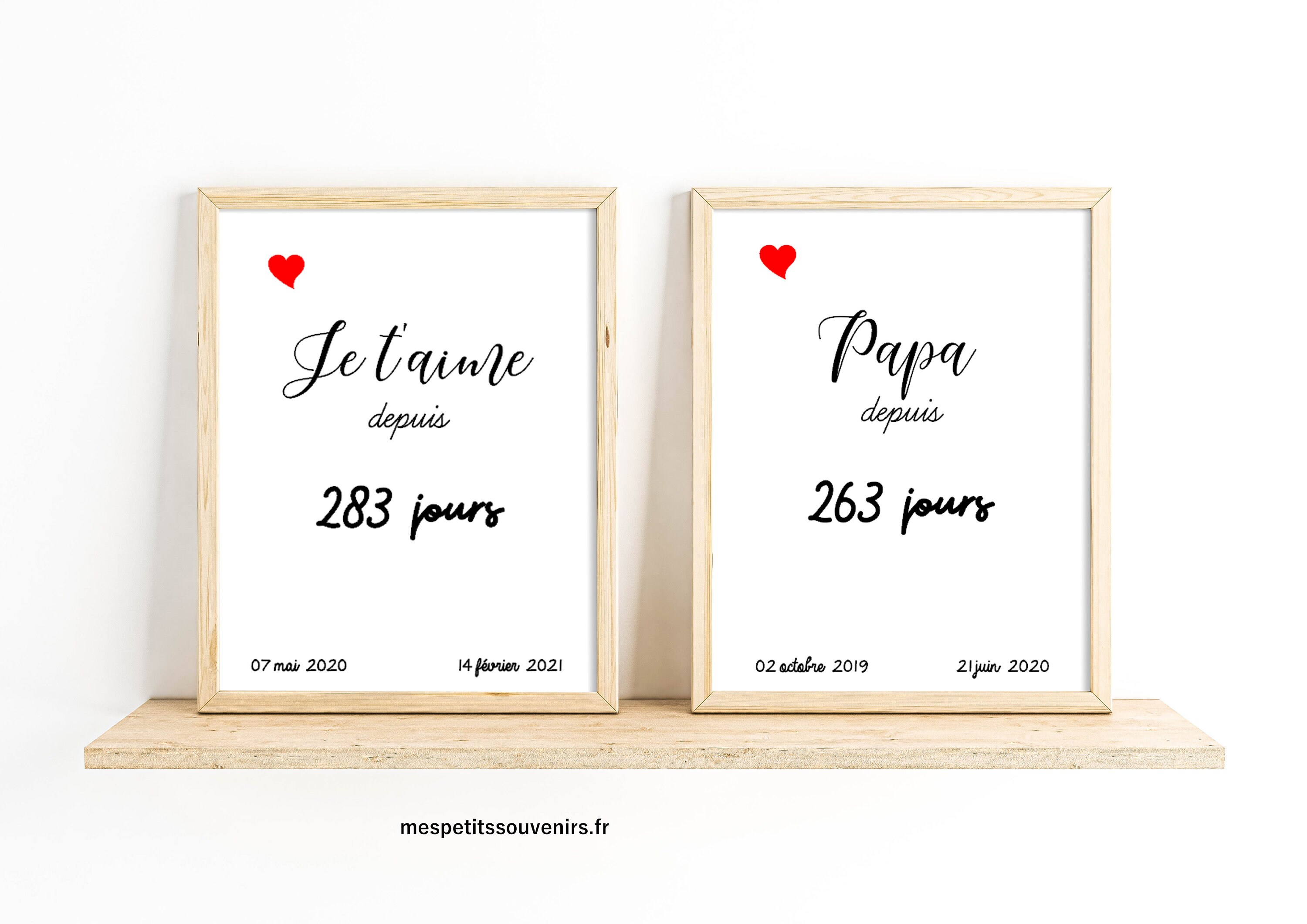 Affiche Personnalisée St Valentin Je T'aime Depuis - Papa Maman Mamie Depuis