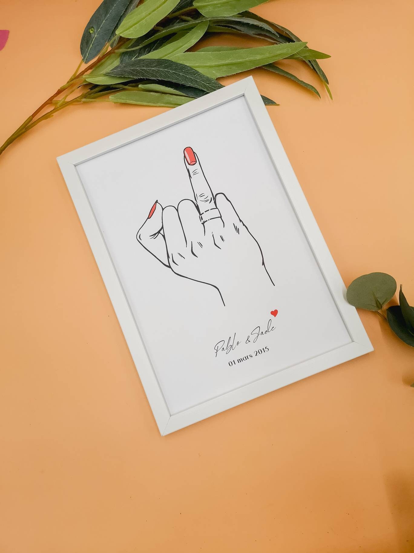 Affiche Personnalisée Minimaliste Mains Famille /Ligne/Line Art Marié Mariage