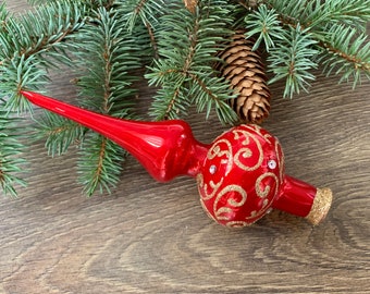 Red Christmas glass tree topper 18 cm ( 7 inch),vintage tree topper Christmas tree ornaments ornament,Christmas tree topper top, Christmas