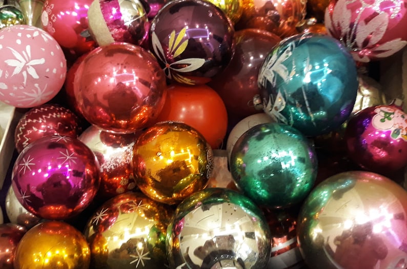100 Assorted Glass Christmas Tree Ball Ornamentsassortment Etsy