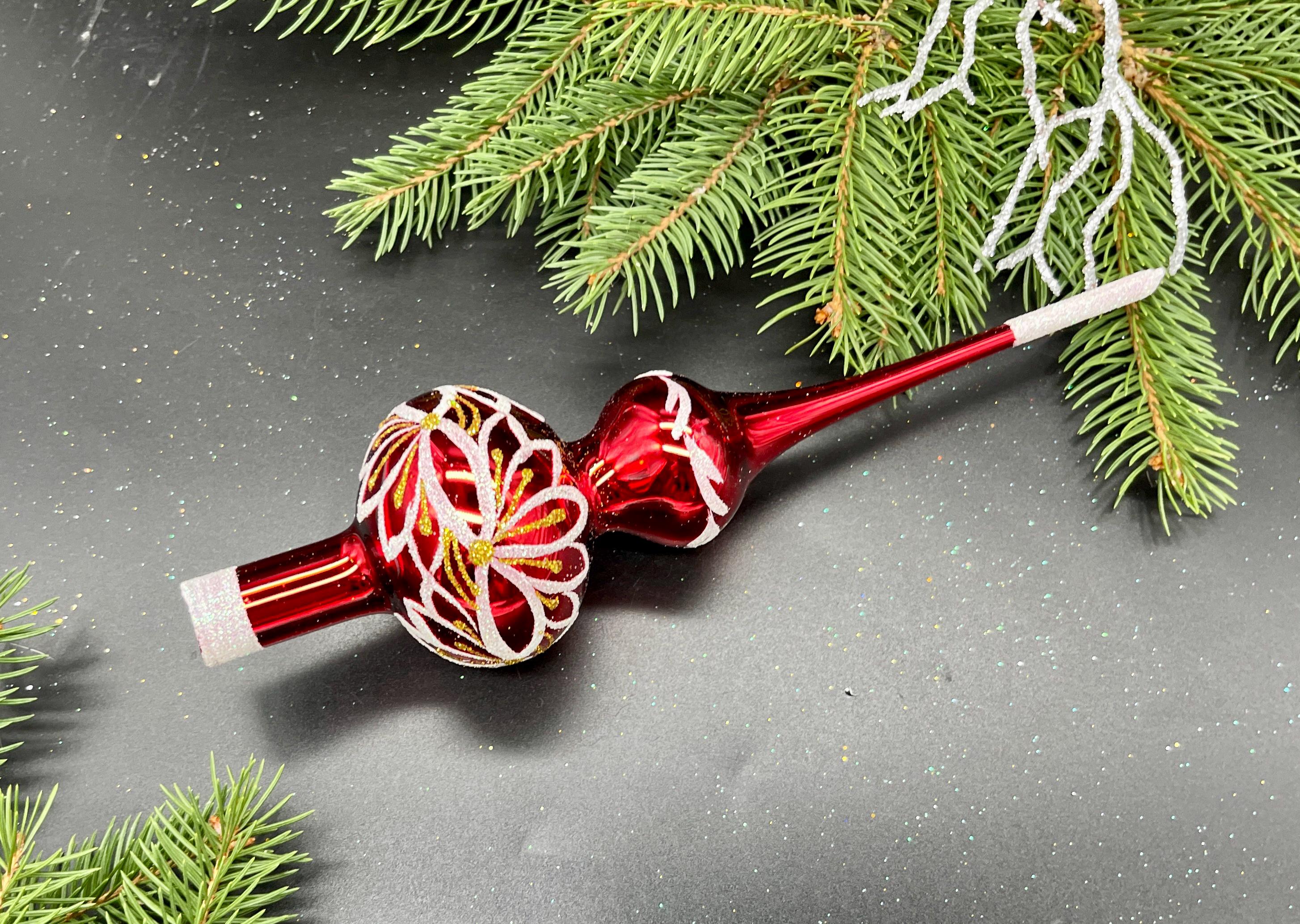 小さな赤いクリスマスガラスツリートッパー 18 cm (7インチ