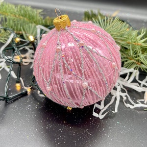 Pink Hand-painted christmas glass ornaments ,Handmade Christmas tree glass ornament,Xmas 2025,Gifts ideas, Holiday decor, Winter decor