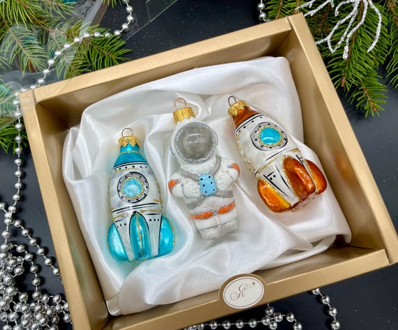 手作りガラスロケットオーナメント – 宇宙飛行士セット – 宇宙をテーマ