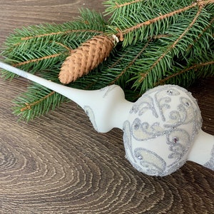 White Christmas glass tree topper 12 inch,vintage tree topper Christmas tree ornaments ornament,Christmas tree spire,Xmas 2025,Holiday decor