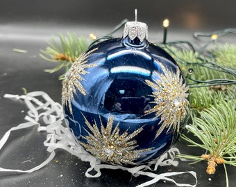 緑色の模様の手描きクリスマスガラスオーナメント、手作りガラス