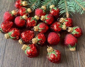 20個のイチゴガラスクリスマスオーナメント、クリスマスガラス