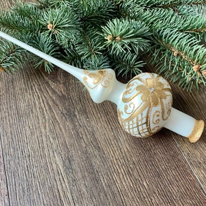 White Christmas glass tree topper 27cm ( 10.8 inch), vintage tree topper Christmas spire, Holiday decor,Gifts ideas, Winter decor, Xmas 2025