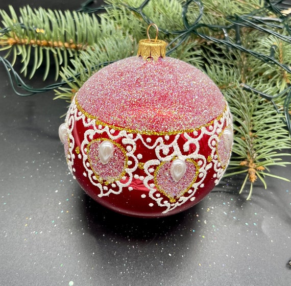 クリスマスオーナメント グラスボール 手描き ルリジューズ ピンク