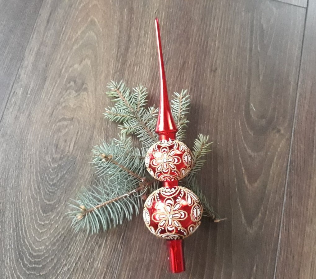 Red Christmas Glass Tree Topper 33cm (12.9 Inch),vintage Tree