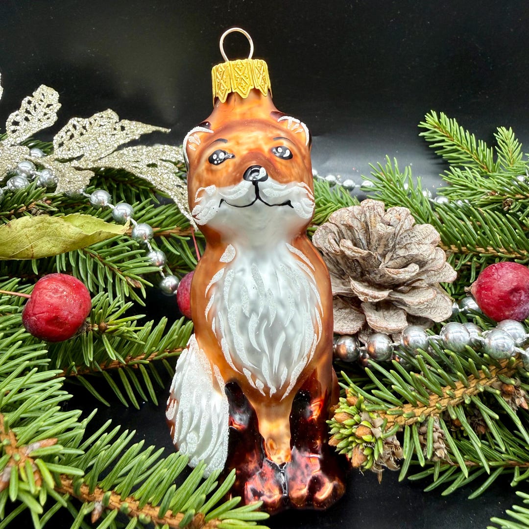 キツネのクリスマスガラスオーナメント、吹きガラスのクリスマス