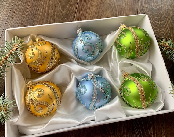 Conjunto de 6 adornos de cristal de Navidad, regalo de Navidad