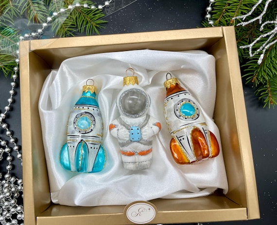 手作りガラスロケットオーナメント – 宇宙飛行士セット – 宇宙をテーマ