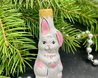 ウサギのクリスマスガラスオーナメント、吹きガラスのクリスマス