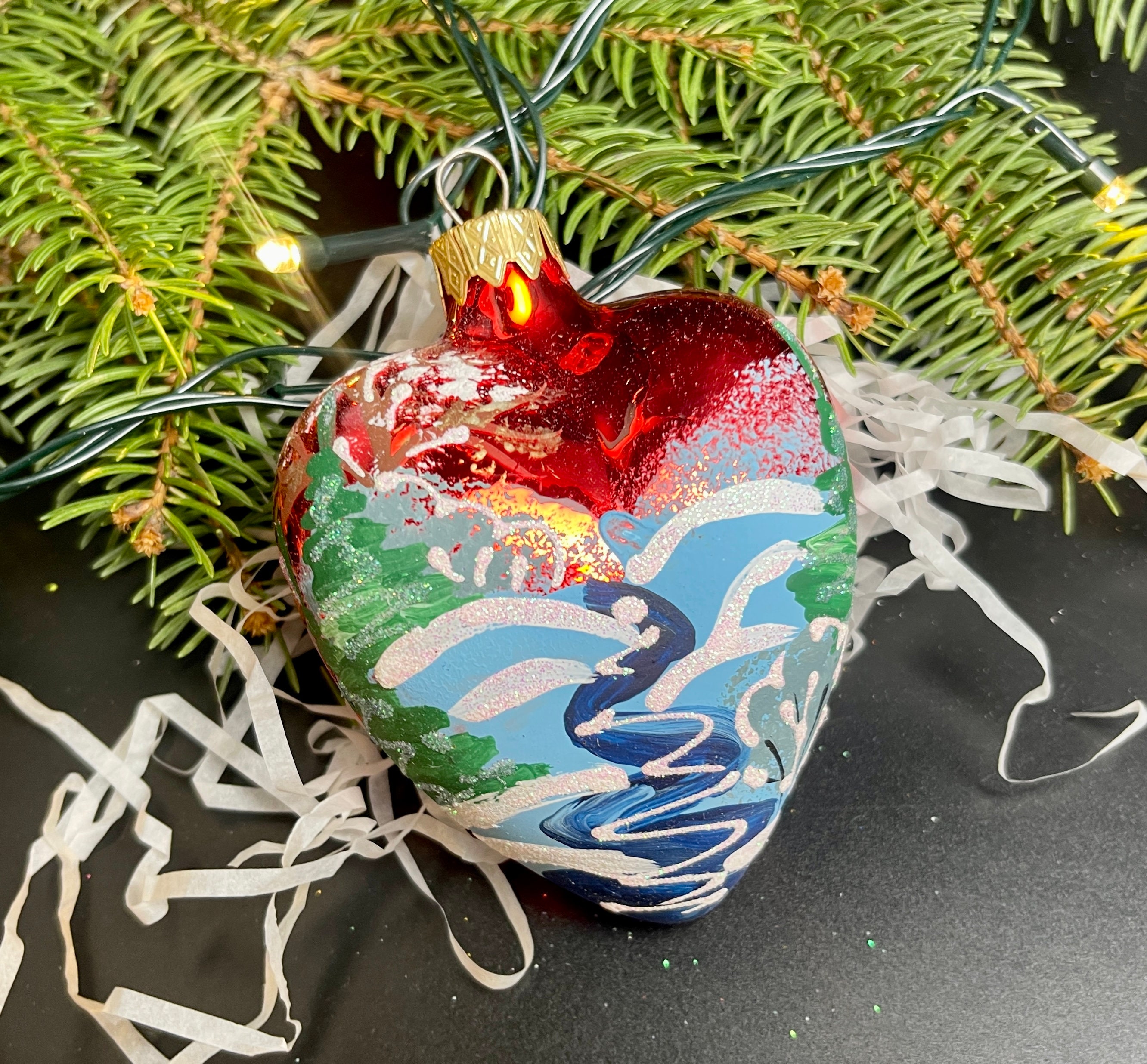 クリスマスハートガラスオーナメント、吹きガラスクリスマス、手作り