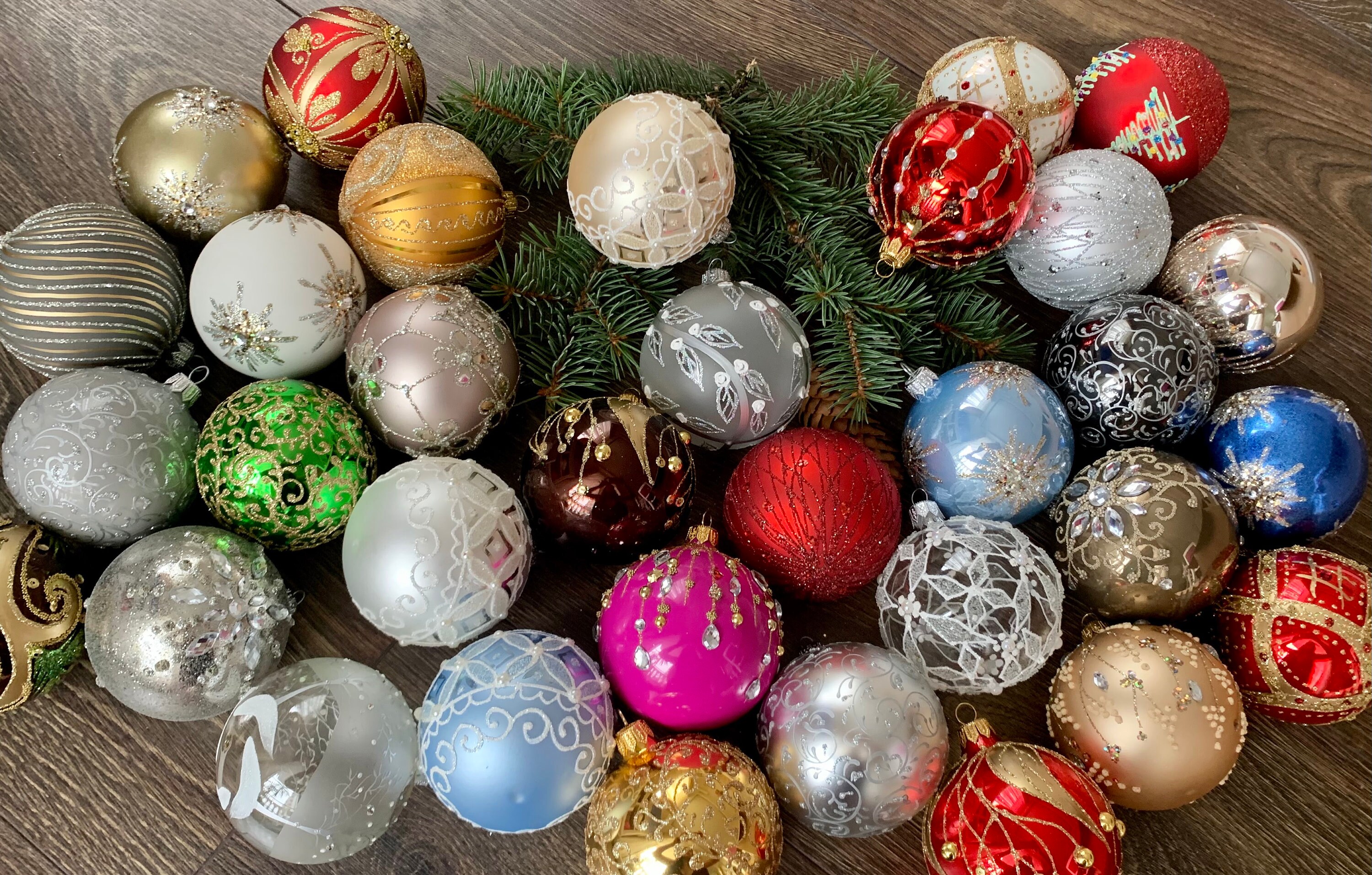 20種類のガラス製クリスマスボールオーナメント、詰め合わせ手描き