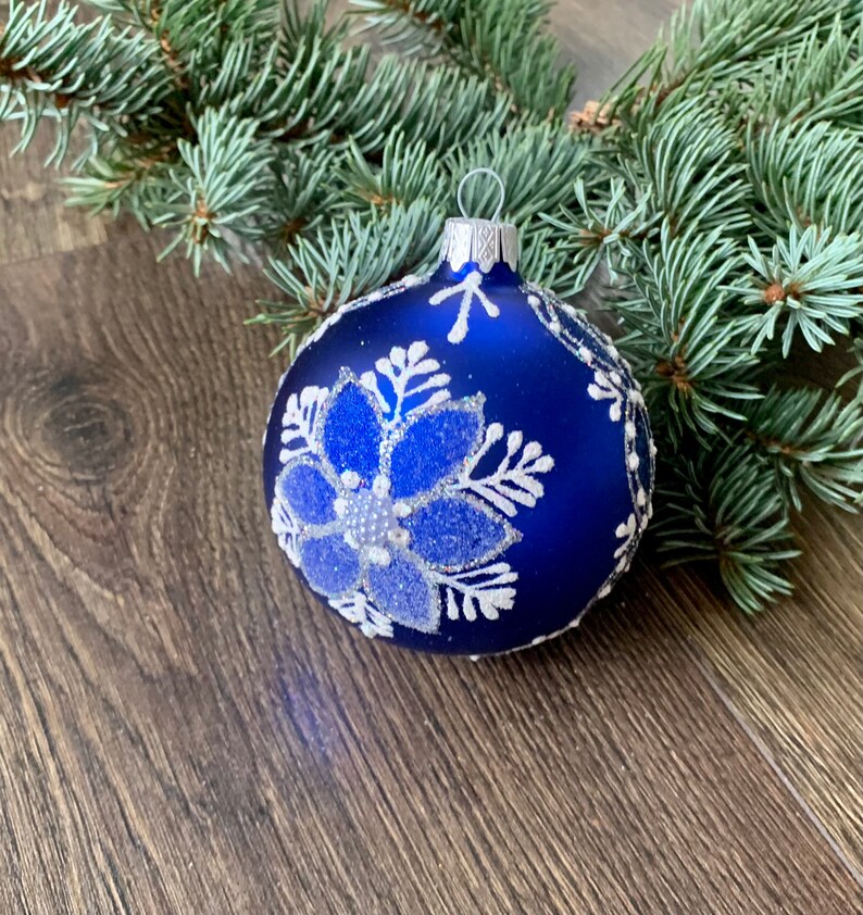 Blue hand-painted christmas glass ornaments,custom ornaments,Hand painted Christmas tree glass ornament ,Christmas decoration 2022
