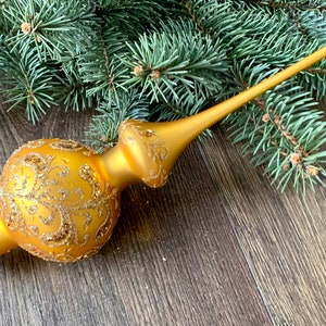 GOLD Christmas glass tree topper 10 inch, vintage tree topper Christmas spire, Holiday decor, Gifts ideas, Winter decor, Xmas 2025