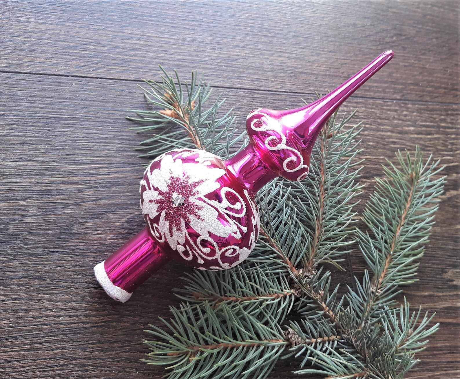 Pink Christmas Glass Tree Topper 18 Cm 7 Inchvintage Tree Etsy