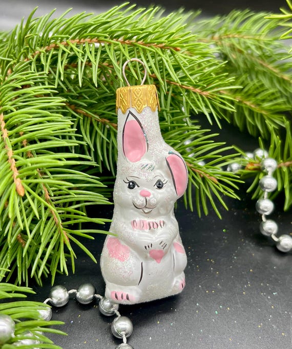ウサギのクリスマスガラスオーナメント、吹きガラスのクリスマス