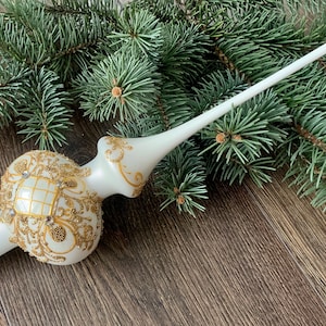 White Christmas glass tree topper 27cm ( 10.8 inch), vintage tree topper Christmas spire,Holiday decor, Gifts ideas, Winter decor, Xmas 2025