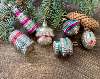 クリスマスガラスオーナメント6個セット、ソビエトガラスオーナメント