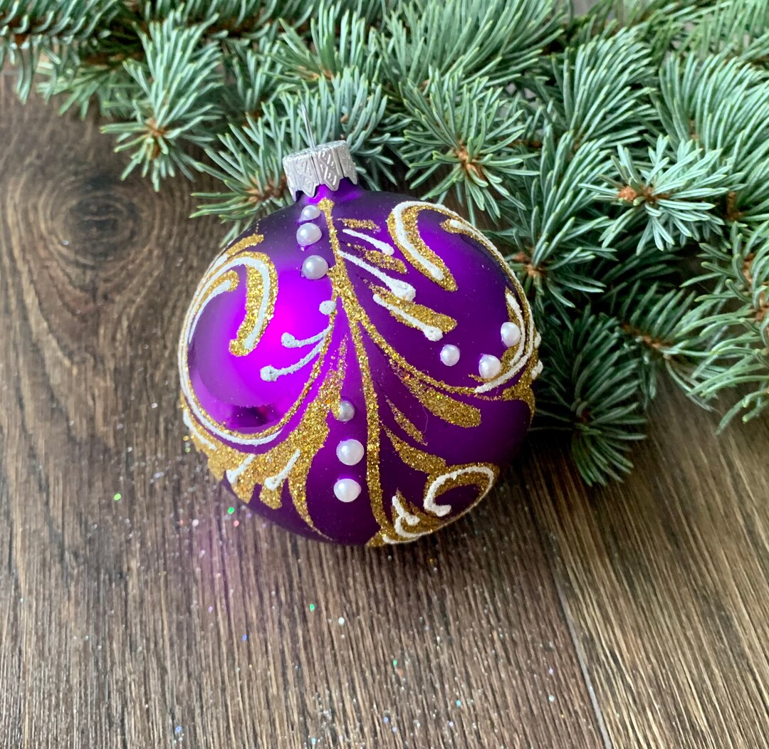 Purple Handpainted Christmas Glass Ornamentscustom Etsy