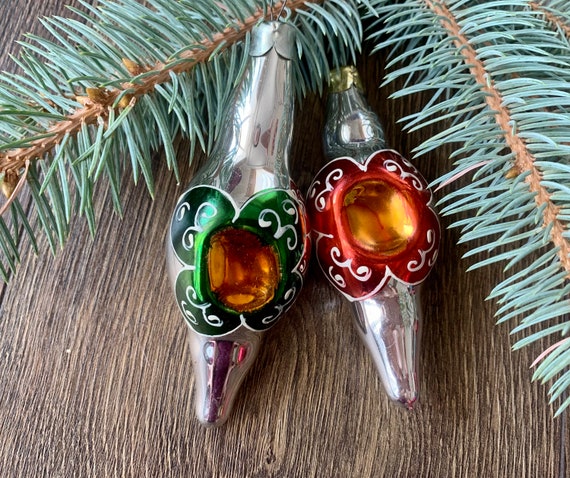 アンティークガラスのクリスマスオーナメント2個、クリスマスガラス