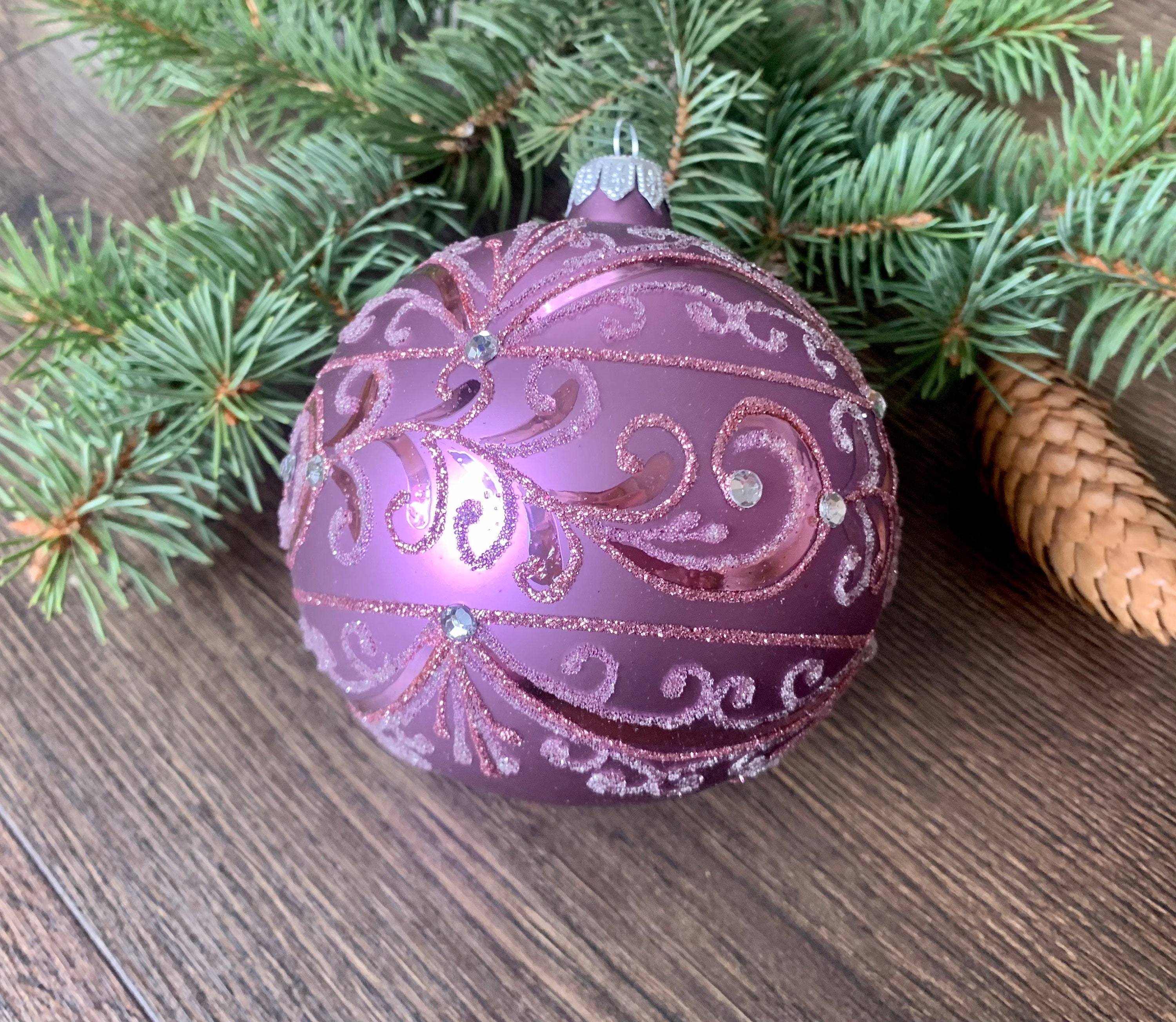 Purple Christmas Ornaments Floral Christmas Tree Baubles, Ukrainian Hand  Painted Christmas Tree Decor, Christmas Gift, Large Glass Ball 