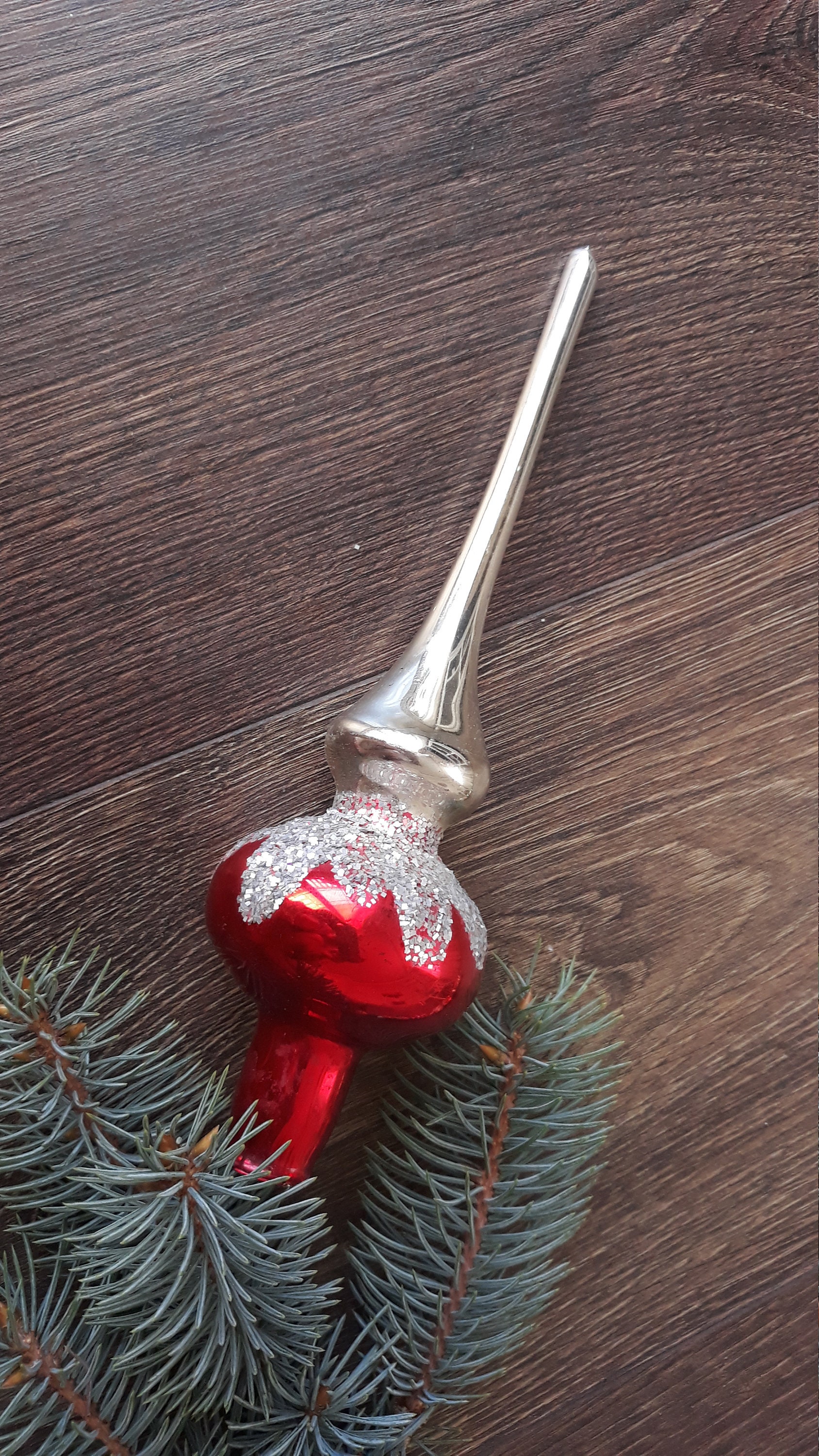 * vintage ornament ୨୧ キャンドル型 クリップオーナメント Red Christmas Glass Tree Topper 27cm( 10.8 Inch),vintage Tree