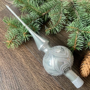 Grey Christmas glass tree topper 10 inch, vintage tree topper Christmas spire, Winter decor, Gifts ideas, Holiday decor, Xmas 2025