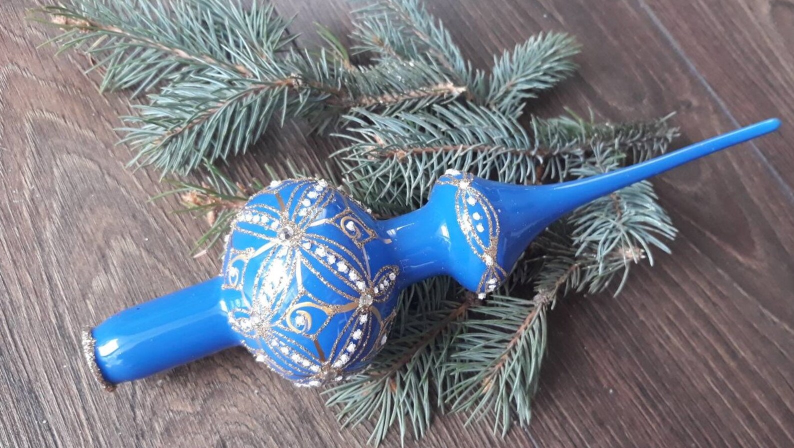 Blue Christmas glass tree topper 29 cm 10 inchvintage tree Etsy