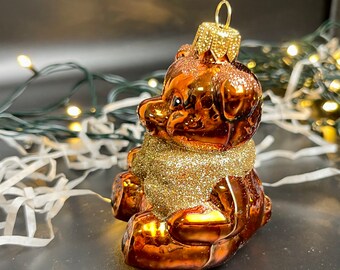 クマのクリスマスガラスオーナメント、吹きガラスのクリスマス、手作り