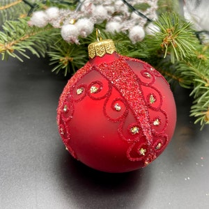 Red Hand-painted christmas glass ornaments,custom ornaments,Hand painted Christmas tree glass ornament ,Christmas decoration