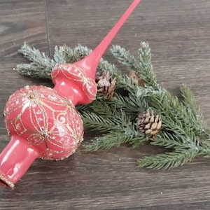 Pink Christmas glass tree topper 30cm ( 11.8 inch)vintage tree spire Christmas tree ornaments ornament,Xmas 2025,Christmas gift,Winter decor