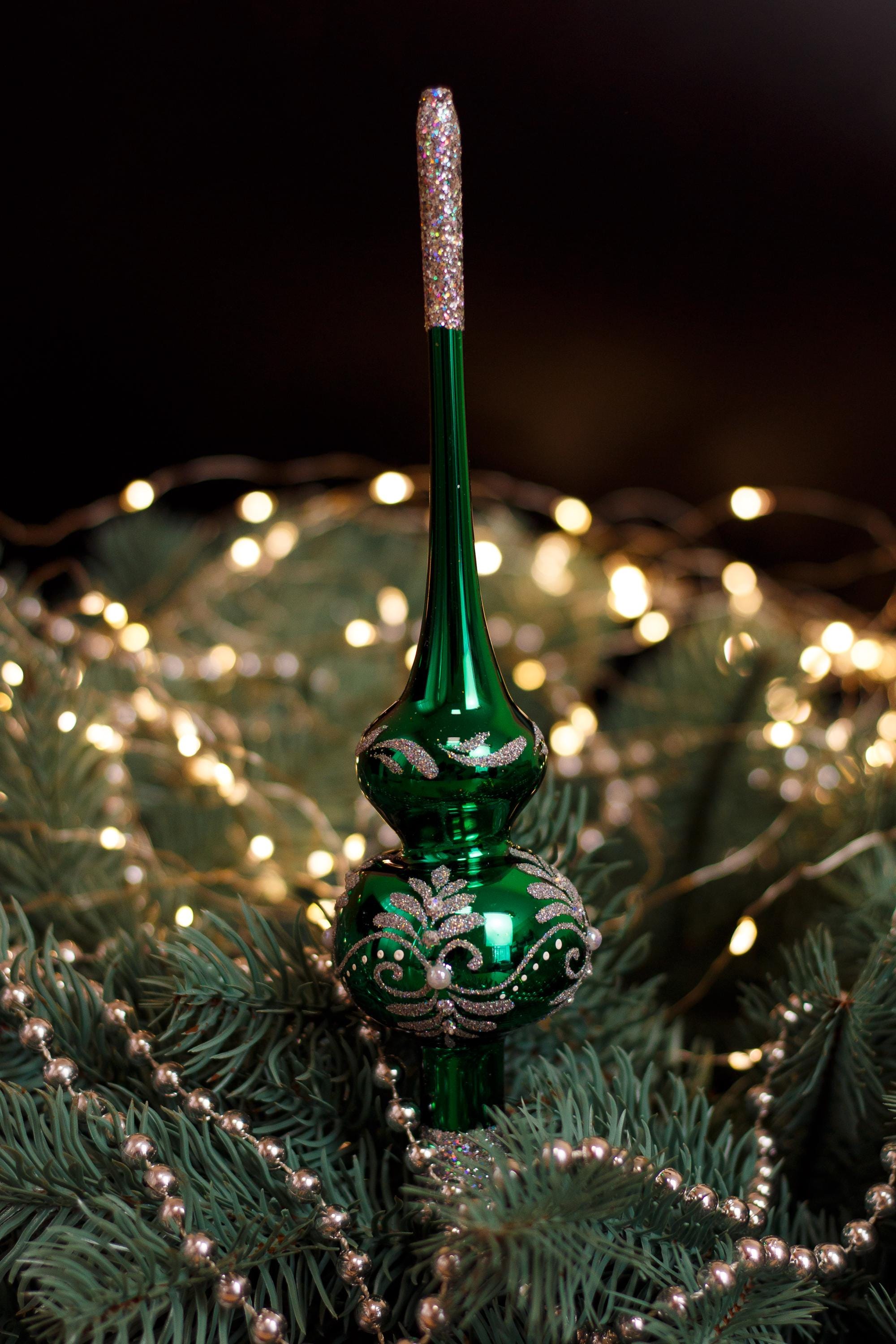 Pearl Christmas Glass Tree Topper With Snowflake, Handmade Finail