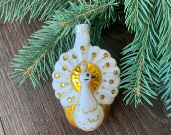 孔雀のクリスマスガラスオーナメント、吹きガラスのクリスマス、手作り