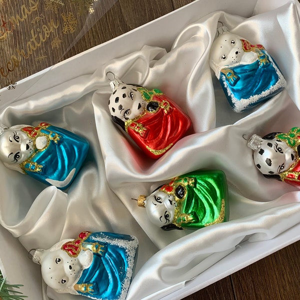 Set of 6 dogs Christmas glass ornaments, Christmas gift,Blown Glass Christmas,Handmade Christmas ornaments,Handcrafted Christmas ornament